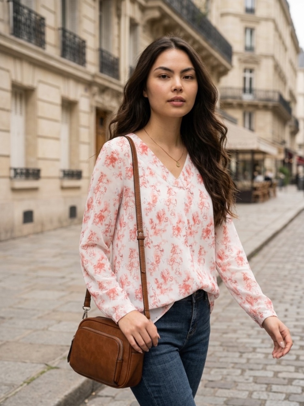 NWT Jouica Long Sleeve Chiffon Abstract Floral Print Blouse Top